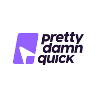 PrettyDamnQuick logo 200x200px white on black